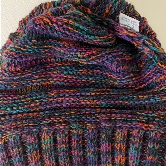 C.C Multicolored Pink Purple Teal Textured Winter Whimsical Bohemian Beanie Hat - Picture 12 of 15